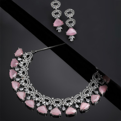 ZENEME Brass Gold-plated Pink Jewellery Set(Pack of 1)