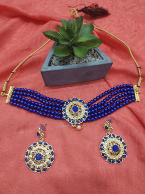 Rukma Alloy Gold-plated Blue Jewellery Set(Pack of 3)