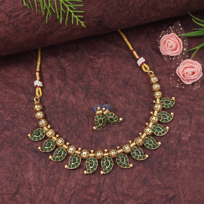 OrnaDzn Zevellery Alloy Gold-plated Green Jewellery Set(Pack of 3)