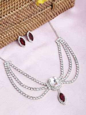 SRK Fashions Alloy Silver Silver, Red Jewellery Set(Pack of 1)