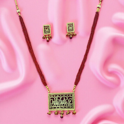 Aroras Bridal & Fashion Jewellery Brass Gold-plated Ruby Red Jewellery Set(Pack of 1)