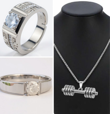 KURMASHOP Stainless Steel Sterling Silver Silver, White Jewellery Set(Pack of 3)