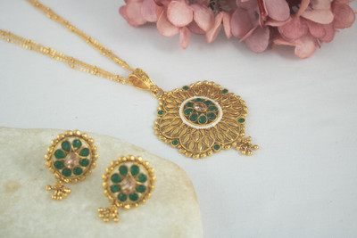TAP Fashion Copper Gold-plated Green Jewellery Set(Pack of 4)