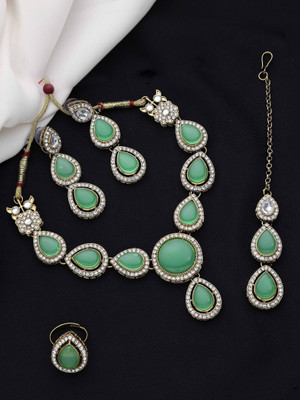 SAIYONI Alloy Gold-plated Green Jewellery Set(Pack of 5)