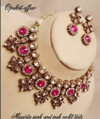 Roshni Creation Alloy Pink Jewellery Set(Pack of 1)