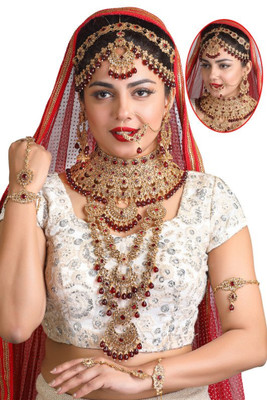 SHIVSHAKTI Alloy Gold-plated Maroon Jewellery Set(Pack of 7)