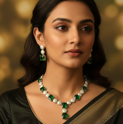 TAARIKAJEWEL Alloy Rhodium Green, Silver Jewellery Set(Pack of 1)