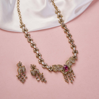 Opal Touch Brass Gold-plated Red Jewellery Set(Pack of 2)