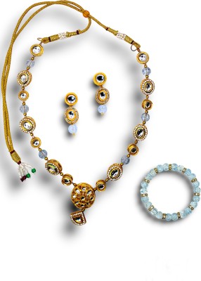 Pretteq Brass, Stone, Glass Gold-plated Blue, Gold Jewellery Set(Pack of 4)
