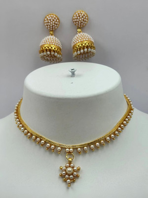 AntiqueJewllery Alloy Gold-plated White, Gold Jewellery Set(Pack of 1)