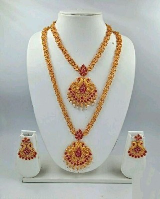 LEKHRAJ JEWELS Brass Gold-plated Red Jewellery Set(Pack of 1)