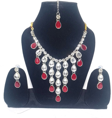 Depanu Brass Silver Red Jewellery Set(Pack of 1)