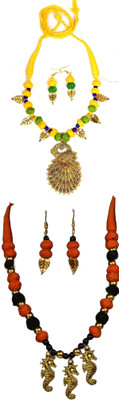 HOUSE OFF COMMON Oxidised Silver Yellow, Orange Jewellery Set(Pack of 2)