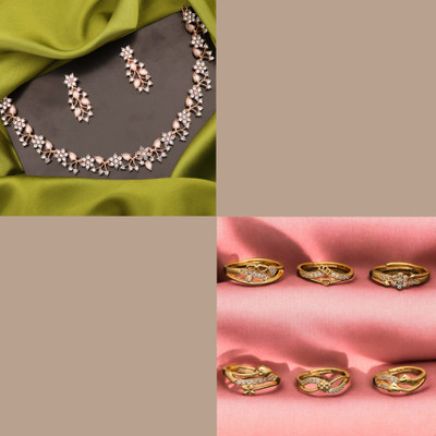 VEDDAA Brass Gold-plated Gold, Rose Gold, White Jewellery Set(Pack of 7)