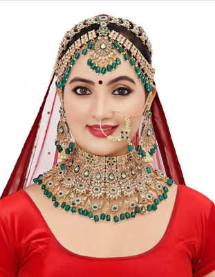 KK IMMITATION Alloy Gold-plated Green Jewellery Set(Pack of 1)