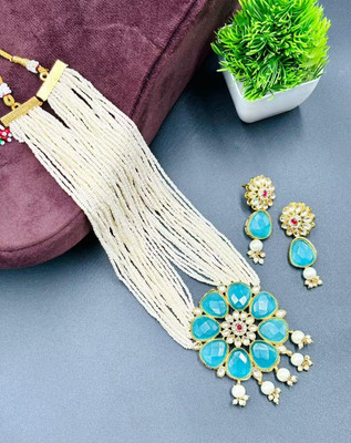 SatnamCreation Alloy Gold-plated Blue Jewellery Set(Pack of 1)