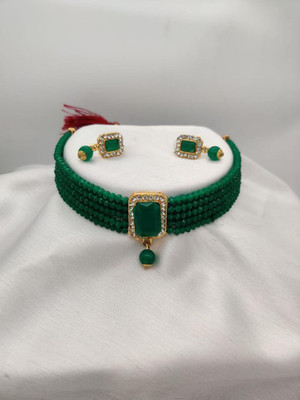 AMHRIK IMITATION Alloy Gold-plated Green, Gold Jewellery Set(Pack of 1)