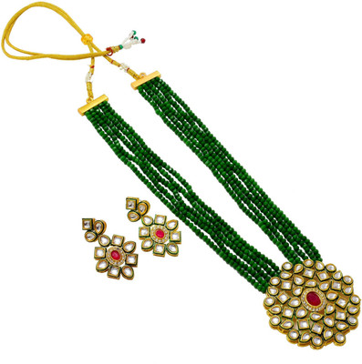 Jewar Mandi Brass Gold-plated Red Jewellery Set(Pack of 1)