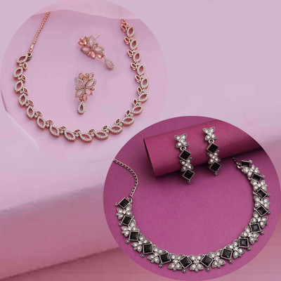 Divastri Brass Gold-plated Black Jewellery Set(Pack of 2)