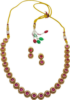 DK FASHION JEWELS Copper Gold-plated Ruby Red Jewellery Set(Pack of 1)