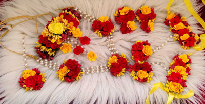 Paladiya Krafts Fabric, Paper Red, Yellow Jewellery Set(Pack of 4)