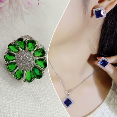 MAATRCHAAYA Alloy Sterling Silver Green, Blue Jewellery Set(Pack of 3)