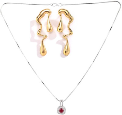 SKG Fashions Stone Maroon, Gold Jewellery Set(Pack of 1)