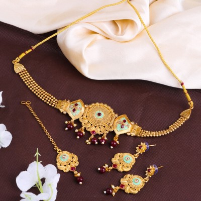 SHIV SHAKTI JEWELLERS Alloy Gold-plated Maroon Jewellery Set(Pack of 3)