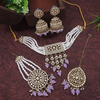 OrnaDzn Zevellery Alloy Gold-plated Purple Jewellery Set(Pack of 4)