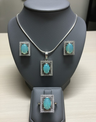 Artifina Sterling Silver Sterling Silver Green Jewellery Set(Pack of 1)