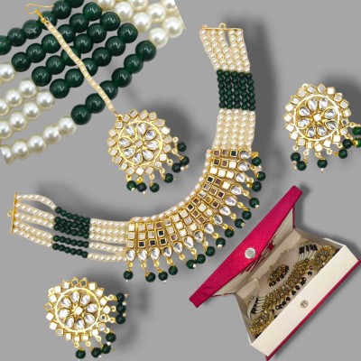 Harsh Z house Lucknow Brass White, Green Jewellery Set(Pack of 6)