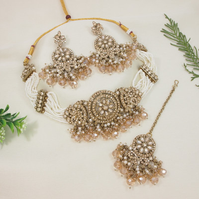 Atulya Alloy Gold-plated White Jewellery Set(Pack of 4)