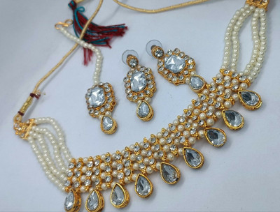 suman jewellers Alloy Gold-plated White Jewellery Set(Pack of 2)