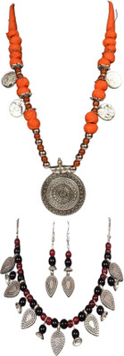 HOUSE OFF COMMON Oxidised Silver Orange, Black, Maroon, Silver Jewellery Set(Pack of 2)