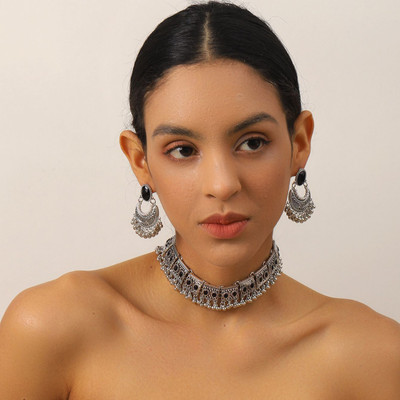 jt jewels Alloy Silver Black Jewellery Set(Pack of 1)