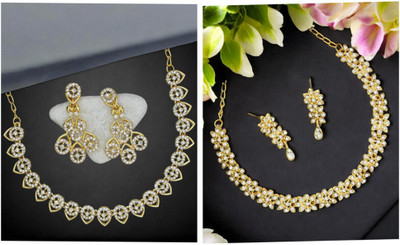 R A Enterprises Alloy Gold-plated White Jewellery Set(Pack of 6)