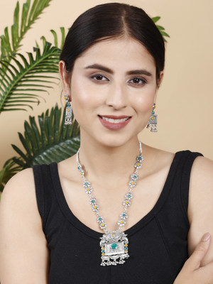 Diva creation Oxidised Silver Black Silver Green, Yellow Jewellery Set(Pack of 1)