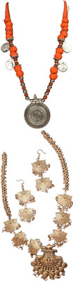 HOUSE OFF COMMON Oxidised Silver Orange, Multicolor Jewellery Set(Pack of 2)