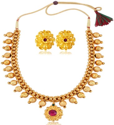 Heer Collection Brass, Copper, Dori, Alloy Gold-plated Gold, Red, Maroon Jewellery Set(Pack of 1)