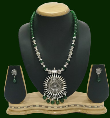 HARIHARA Oxidised Silver Green Jewellery Set(Pack of 1)