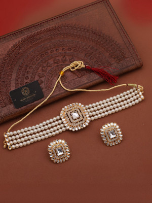 brado jewellery Brass Gold-plated White Jewellery Set(Pack of 2)