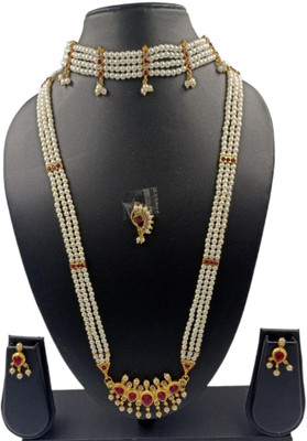 AntiqueJewllery Mother of Pearl Gold-plated White, Pink, Gold Jewellery Set(Pack of 1)