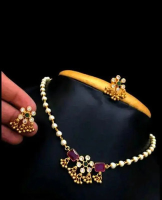 BRILLIANT BEADS JEWEL Alloy Gold-plated Red Jewellery Set(Pack of 1)