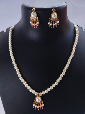 WANGADEZ Brass, Metal, Mother of Pearl, Copper Gold-plated Pink, White Jewellery Set(Pack of 3)