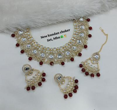 CHARBHUJA Alloy Gold-plated Maroon, Silver Jewellery Set(Pack of 4)