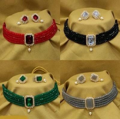 ABHRIK IMITATION Alloy Gold-plated Red, Black, Green, Grey Jewellery Set(Pack of 4)