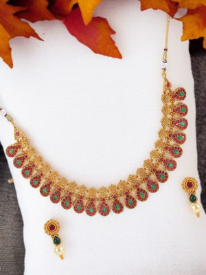 JEWELS GURU Alloy Gold-plated Gold, Green, Maroon Jewellery Set(Pack of 1)