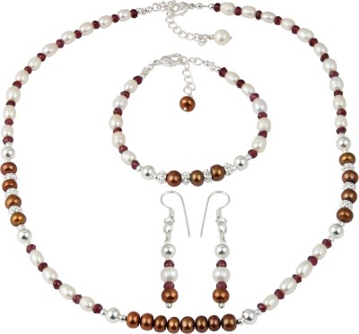 Pearlz Ocean Alloy Silver White, Brown Jewellery Set(Pack of 1)