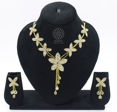 Gaazi jewellers Brass Gold-plated Gold, White Jewellery Set(Pack of 1)
