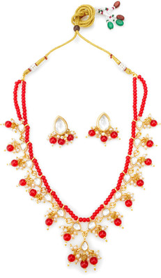 LUXOR Brass Gold-plated Red Jewellery Set(Pack of 2)
